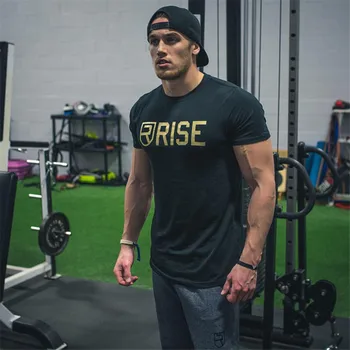 

2019 Summer New Men Gyms T shirt Fitness Bodybuilding Slim Shirts Fashion Leisure Short Sleeved Cotton Tee Tops