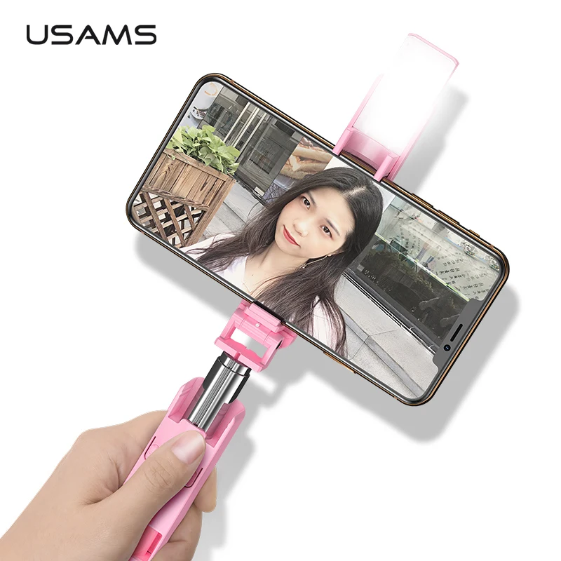 

USAMS M2 Mini Remote Bluetooth Wireless&Wire-controlled light-up Selfie Stick LED Fill Light Rotate Selfstick for iPhone Samsung