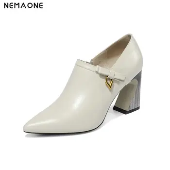 

NEMAONE Plus Size Office Pumps Genuine Leather Classic Spring Autumn 7.5 cm Black beige High Heels Pumps Women Shoes