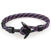 2017 New Fashion Black Anchor Bracelets Men Charm 550 Survival Rope Chain Paracord Bracelet Male Wrap Metal Sport Hooks 2C0284