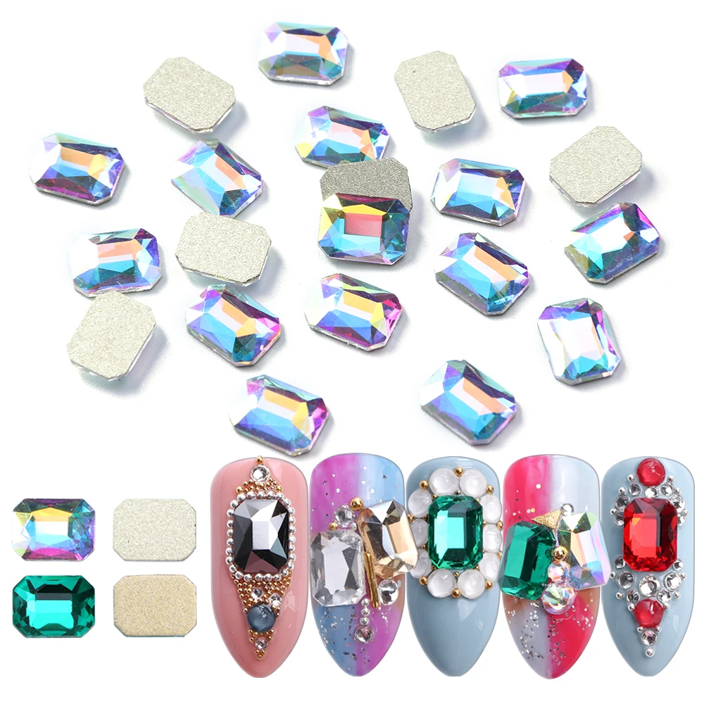 10pcs/lot AB Nail Rhinestones Octagon Art Decorations Flat Back Strass 3D Crystal Gems Manicure Decor TR714 1|Стразы и украшения| |