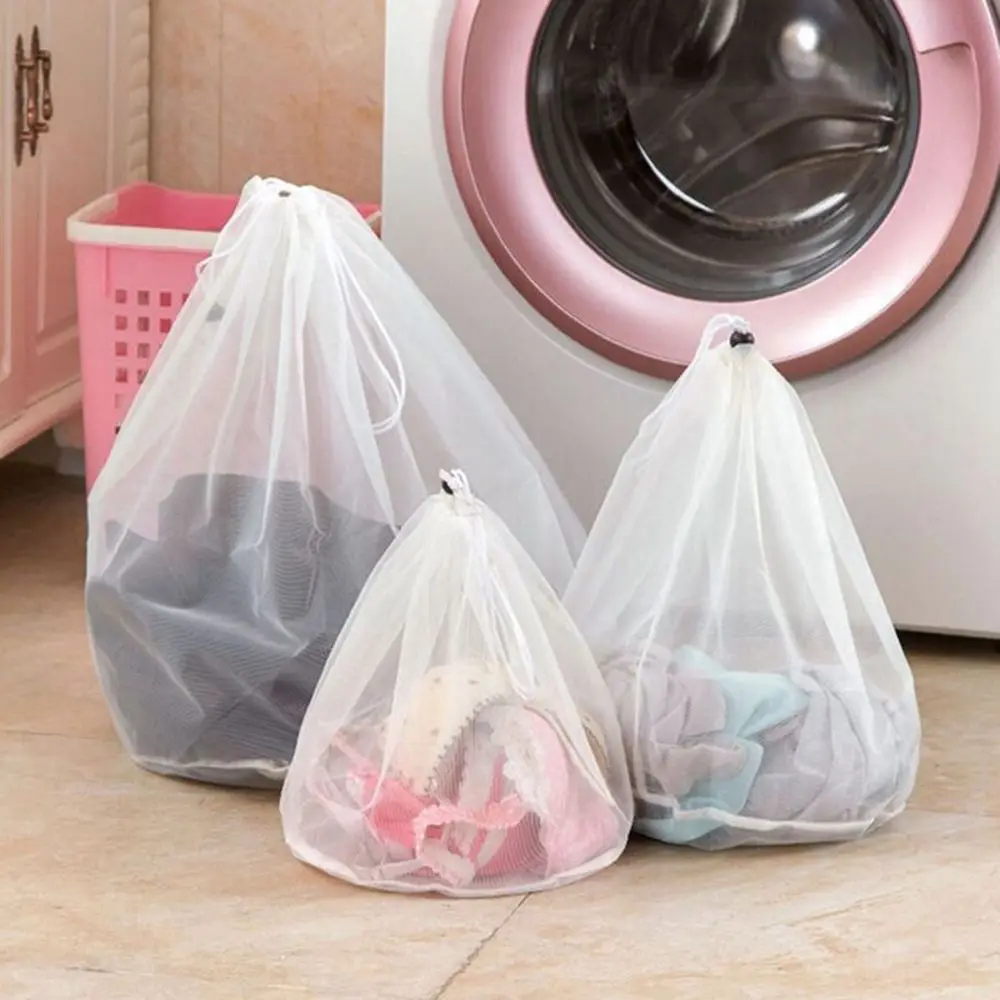 1pc Mesh Laundry Bag With Drawstring, White Polyester Large Washing Machine  Bag For Bathroom in 2023