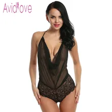 Avidlove One Piece Lingerie Sexy Hot Erotic Teddies Bodysuit Women Floral Lace Body Suit Plus Size Porno Costume Intimates Black