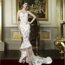 New Design Mermaid Wedding Dresses 2017 High Low Appliques Plus Size Bridal Party Gowns Robe De Mariage Court Train