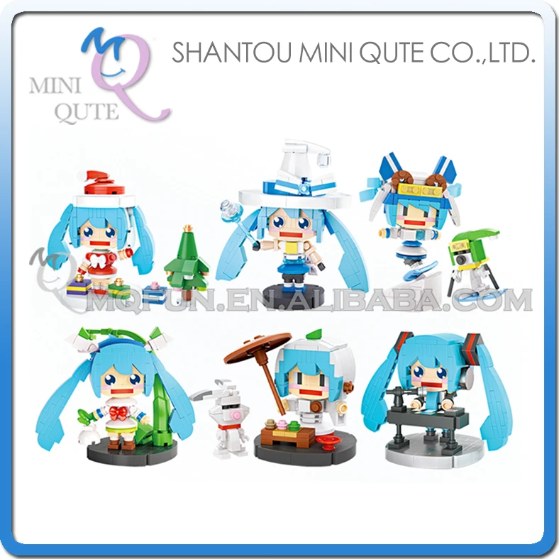 

Full set 6 pcs/lot Mini Qute LOZ kawaii Amine Hatsune Sakura Miku plastic building blocks action figures model educational toy