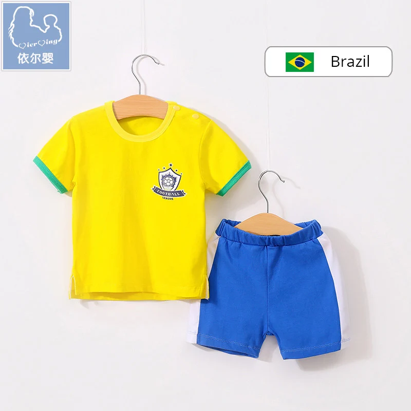 YiErYing/комплекты одежды для малышей Лето, хлопок, 2 предмета, топы+ штаны, Футбольная форма с короткими рукавами, комбинезоны для новорожденных мальчиков и девочек - Цвет: Brazil