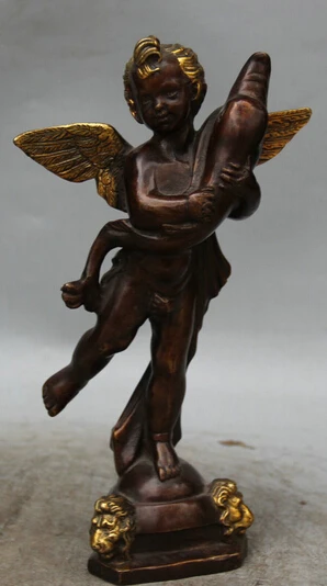 

JP S0524 0" Chinese Bronze Gild Stand fly Angel Boy Lion Head alligator crocodile Statue