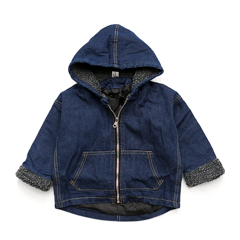 

2017 autumn winter kids padded jeans coats boys denim velvet hooded outwears girls hoodie zipper denim jackets children coats
