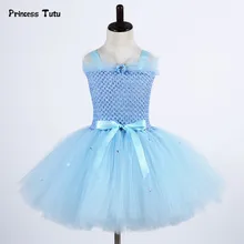 Светло-голубое платье Эльзы платье принцессы для девочек детская одежда для свадьбы, дня рождения пачка платье с фатиновой юбкой для маленьких девочек на Хэллоуин Косплэй костюм Эльзы