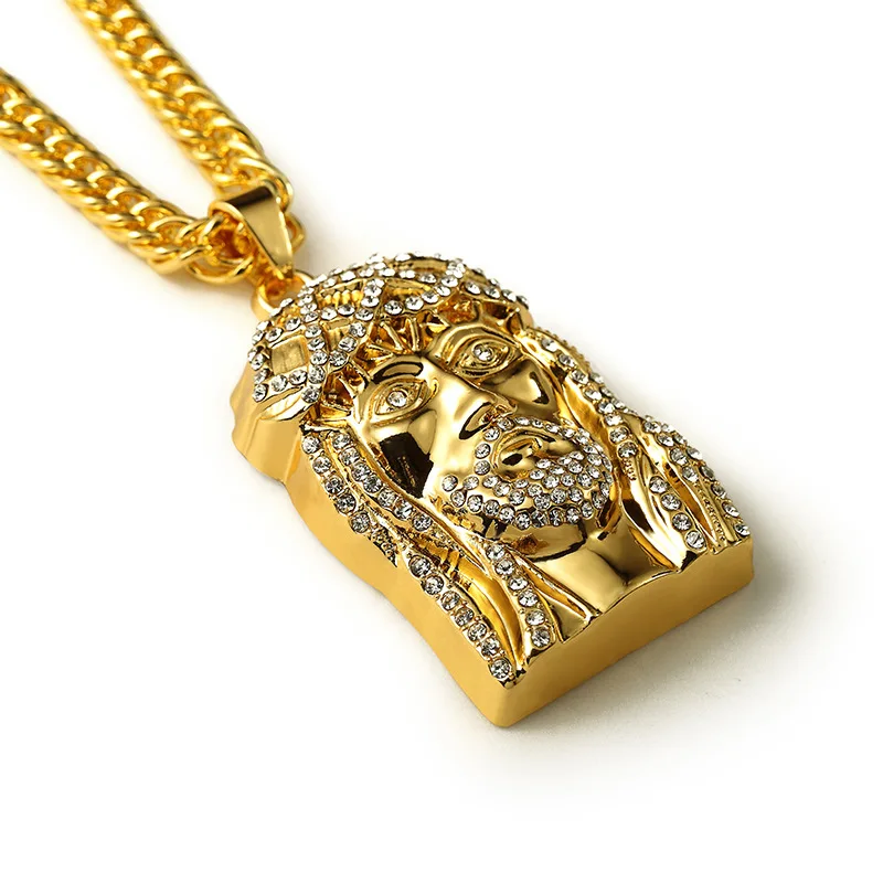 HIP HOP BLING Gold Tone ICED OUT JESUS FACE PENDANT HIP HOP BLING Gold Tone ICED OUT JESUS FACE PENDANT