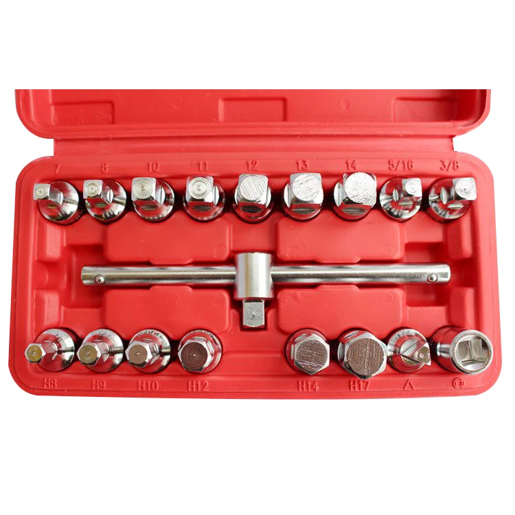 18PC オイルプラグキーソケットセットギアボックスとアクセル除去レンチwrenches wrenchwrench socket