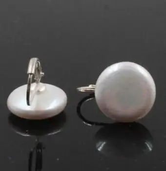 

Free shipping 12-13mm Coin white freshwater pearls silver earrings