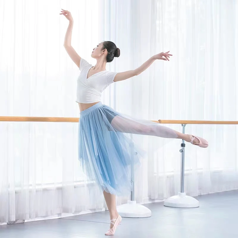 

Adult Ballerina Ballet White Black Sky Blue Mesh Lace Dance Long Elastic Waist Tulle Skirts Adults Women Asymmetric Ball Skirt