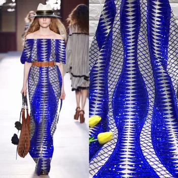 

2019 Latest French Nigerian Lace Fabrics High Quality Blue Sequins Tulle African Lace Fabric Wedding African French Tulle Lace