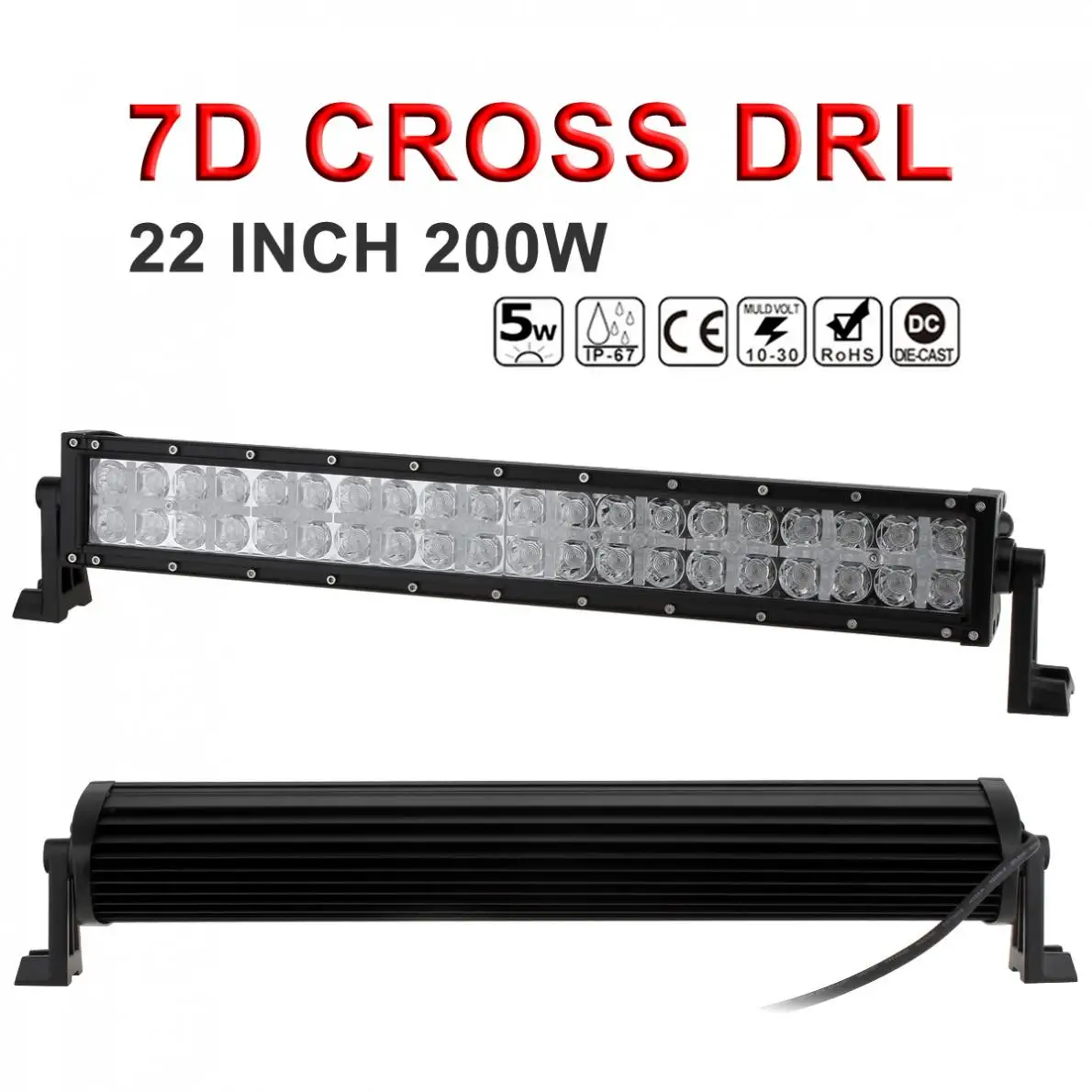 

7D Cross DRL 22 Inch 200W Auto Car LED Work Light Bar 40 LED Worklight Beam Combo Led Offroad for SUV Truck 4X4 4WD ATV