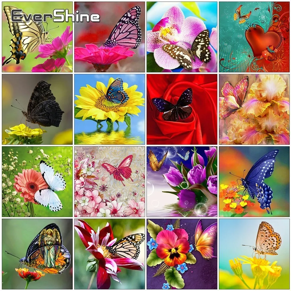 

EverShine DIY 5D Diamond Embroidery Flower And Butterfly Pictures Of Rhinestones Diamond Paining Full Round Diamond Mosaic Gift