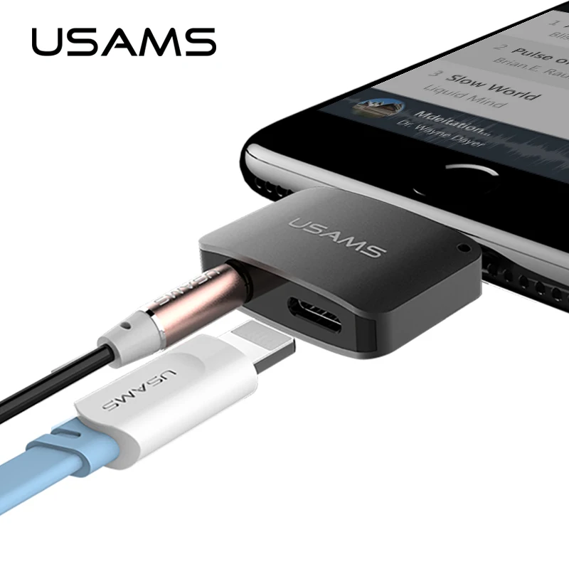 2 в 1 OTG адаптер для Lightning до 3 5 мм AUX штекер USAMS разъем наушников iPhone 7 и PLUS Aux