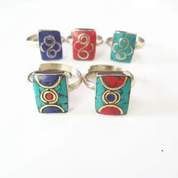 

R251 Mix Wholesale Nepal Vintage Lovely Square Stamp Rings 5pcs lot Adjustable