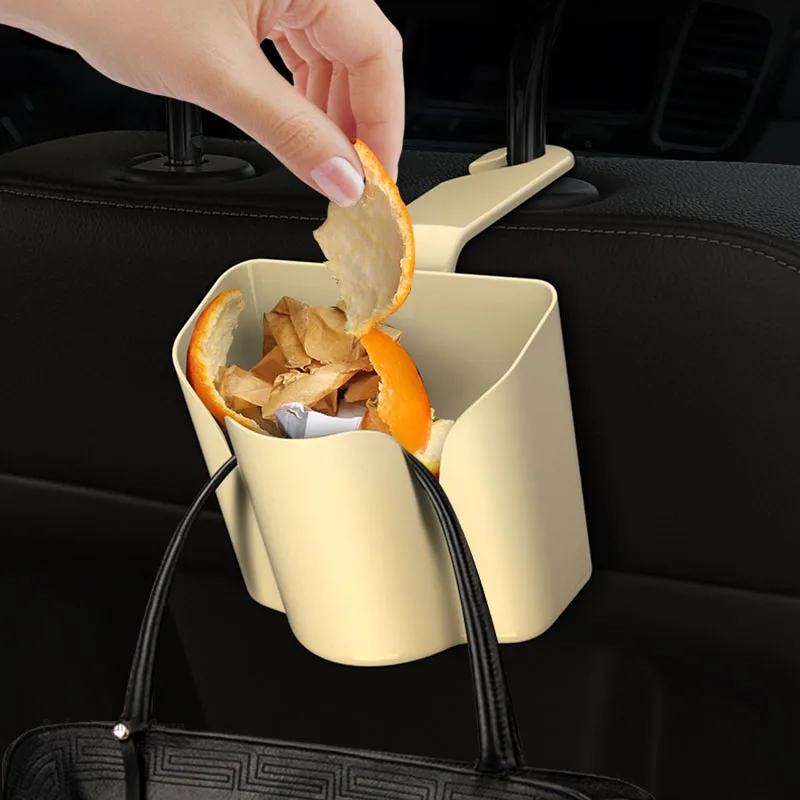 

1pc Beige Cars Seat Back Hook Multi-function Storage Box Trash Can Hook Durable