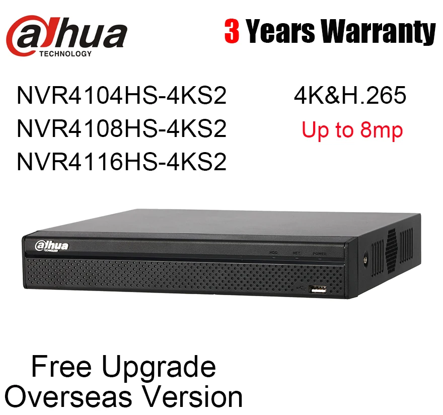 

Dahua 4CH 8CH 16CH NVR NVR4104HS-4KS2 NVR4108HS-4KS2 NVR4116HS-4KS2 8MP Compact 1U 4K&H.265 Lite Network Video Recorder