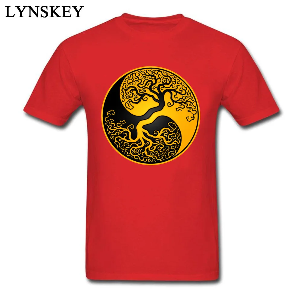 Cool T-shirts Brand Crewneck Simple Style Pure Cotton Men's Tops Shirts Custom Short Sleeve Tee Shirt Top Quality Wholesale Yellow and Black Tree of Life Yin Yang red