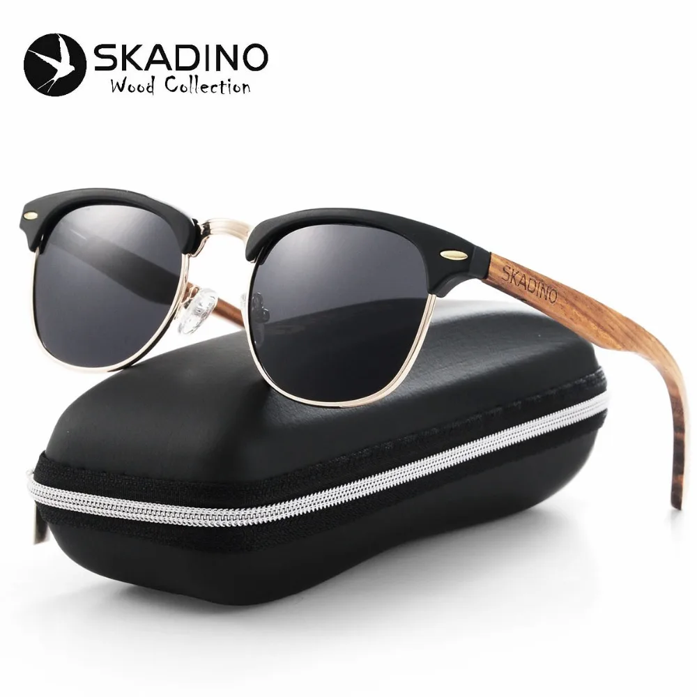

SKADINO UV400 Polarized Zebra Wood Sunglasses Fashion Sun Glasses for Women Men Coated Gray Lens Handmade Cool Brand