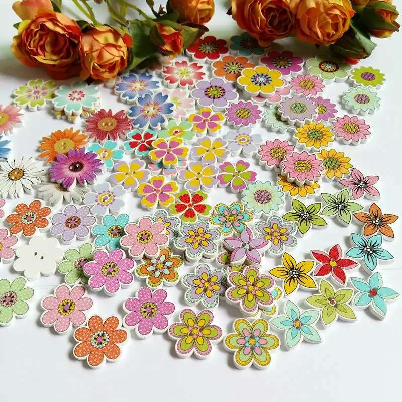 150 шт./лот 2 отверстия симпатичный flowerbuttons декоративные пуговицы, скрапбукинг 2 отверстия деревянные пуговицы для шитья flatblck блокнот ручной работы - Цвет: Mixed 8 Style