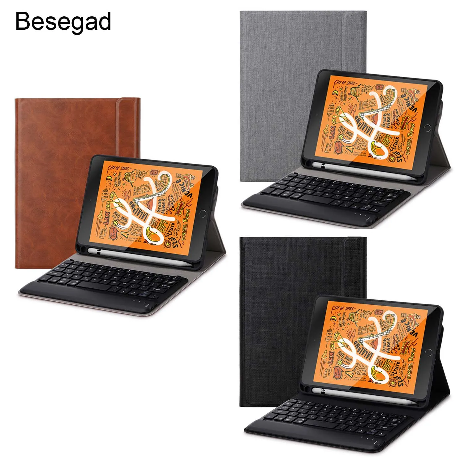 

Besegad Smart Protective Case PU Leather Cover Skin Shell Protector with Bluetooth Wireless Keyboard for Apple iPad Mini 5 Mini5