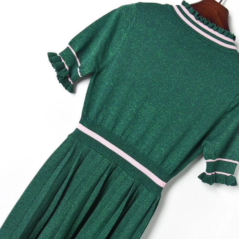 Дизайнерское короткое платье в стиле Лолиты с оборками, женское платье, летнее тонкое элегантное мини-платье с люрексом, полосатые пуловеры, вязанное платье для подиума, C-199
