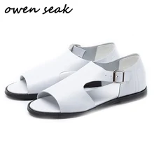 Owen Seak/мужские сандалии в римском стиле; сандалии-гладиаторы из натуральной кожи; шлепанцы с ремешком и пряжкой; летние мужские сандалии