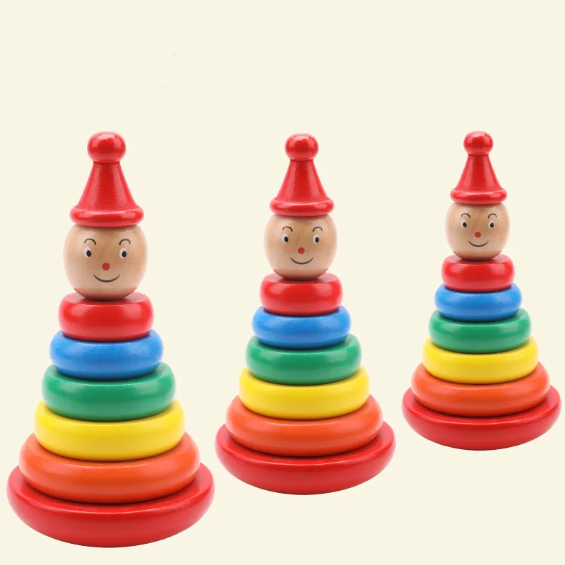 Children Wooden Clown Rainbow Stacker Toy Balancing Game Kids Early Education Toy Montessori teaching