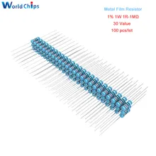 100 шт./лот 1R-1M Ω 1% 1W металлический пленочный резистор 1R 4.7R 10R 100R 220R 1K 2,2 K 4,7 K 6,8 K 10K 22K 47K 100K 470K 1 МОм Ohm Сопротивление