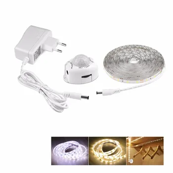 

110V 220V PIR motion sensor strip light Waterproof DC 12V 2835 SMD Sensor led strip light + 2A adapter EU US plug Bed light 1-5m