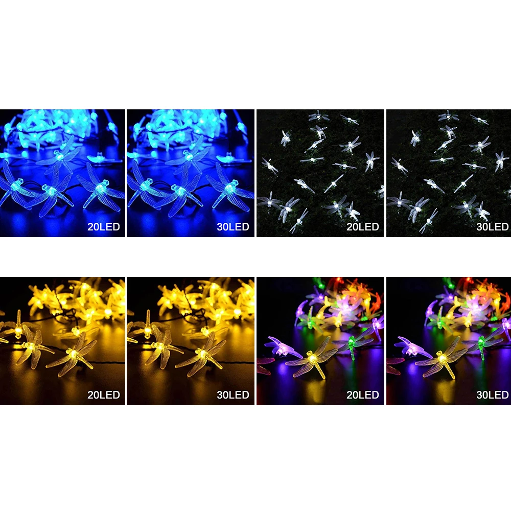 20/30 светодиодная гирлянда, светильник s, уличный в форме стрекозы, Рождественская гирлянда, уличный Солнечный светодиодный светильник, праздничный Декор