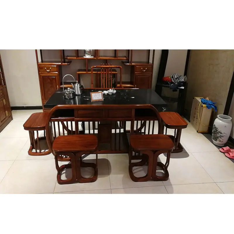 Antique Handmade Hedgehog Wood Chairs Tea Table 6 Pieces/ Set Rosewood Living Room Furniture Classical Ruyi Solid Wood Tea Desk Antique Handmade Hedgehog Wood Chairs Tea Table 6 Pieces/ Set Rosewood Living Room Furniture Classical Ruyi Solid Wood Tea Desk