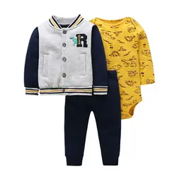 Новинка 2019 года, осенний комплект одежды из 3 предметов для малышей, хлопковое пальто с капюшоном MLB, верхняя одежда-комбинезон и штаны