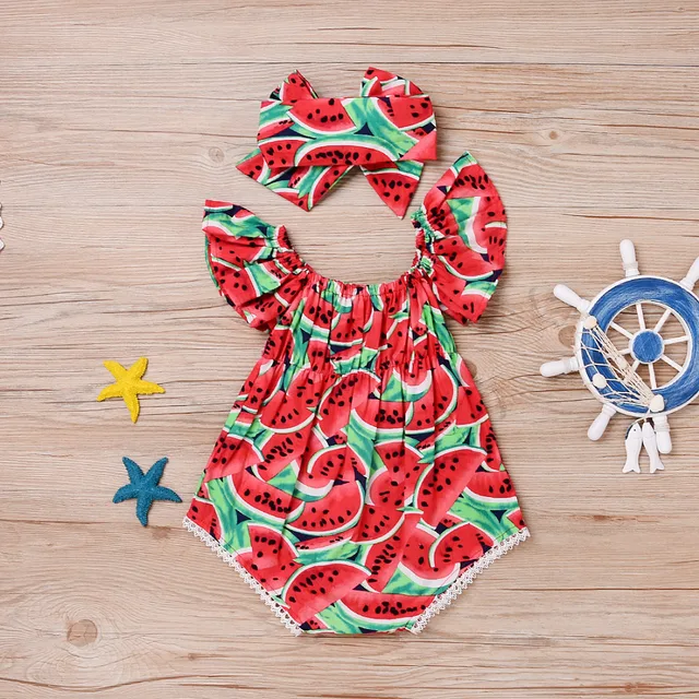 New Infant Toddler Newborn Baby Girls Watermelon Printed Sleeveless Bodysuit Sunsuit Jumpsuit Casual Clothes 2