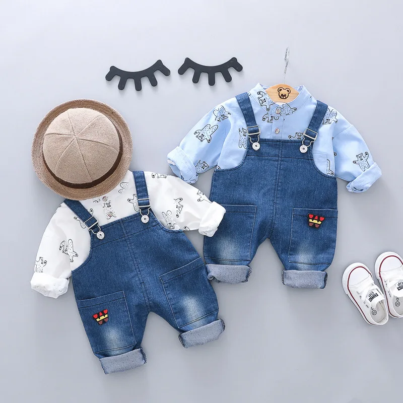 

Baby Boys Clothing Sets 2019 Autumn Toddler Kids Boys Clothes Suit Black Shirt+Overalls 2PCS Outfits Sets Child Boy Outfit Suit
