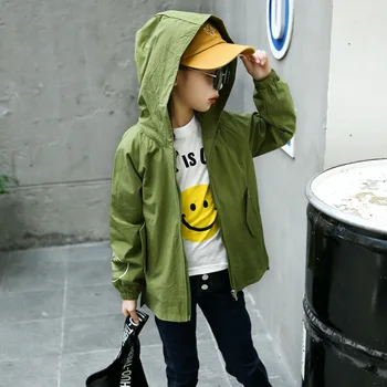 

Girl Long Loose Coat Printing Windbreaker Children's Garment Children Pure Cotton Even Hat Jacket