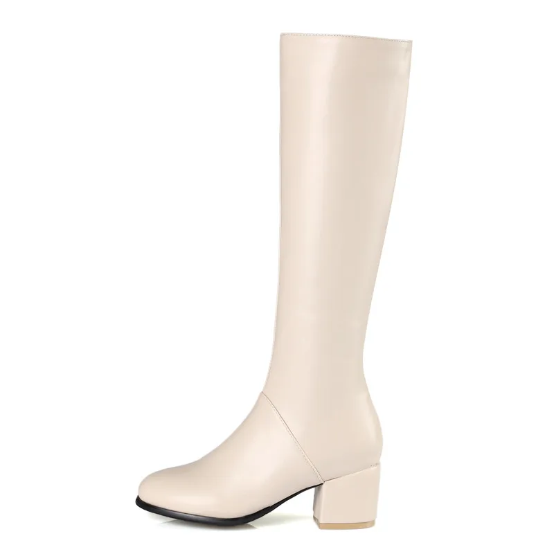 ZETMTC/; большие размеры 32-43; сапоги до колена; женская обувь из искусственной кожи; ботинки осень-зима; простые ботинки на молнии на высоком каблуке