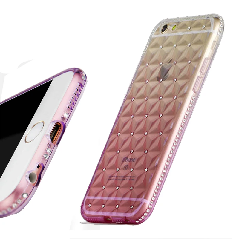 6S &amp Plus Bling Diamond-shaped 3D Gradients Silicone Case For iPhone 6 S Coque TPU Glitter Cover / |