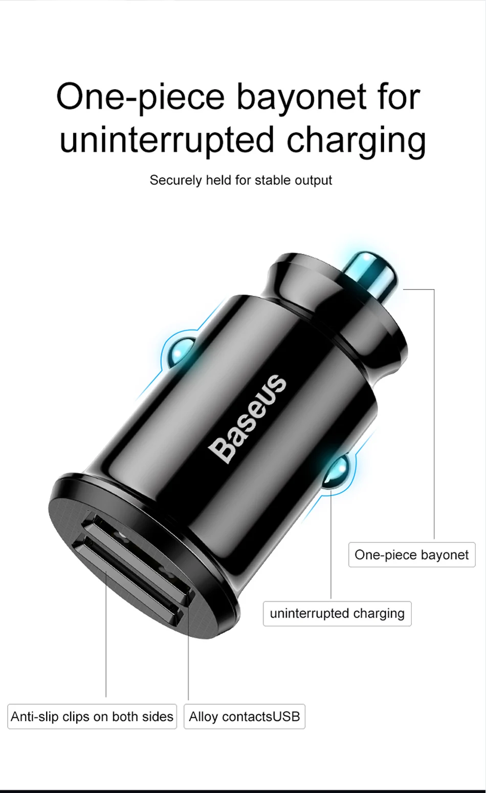 Baseus Universal Mini Car Charger For Mobile Phone Tablet GPS 3.1A Fast USB Charger Dual Usb Car Phone Charger Adapter In Car usb 5v 2a