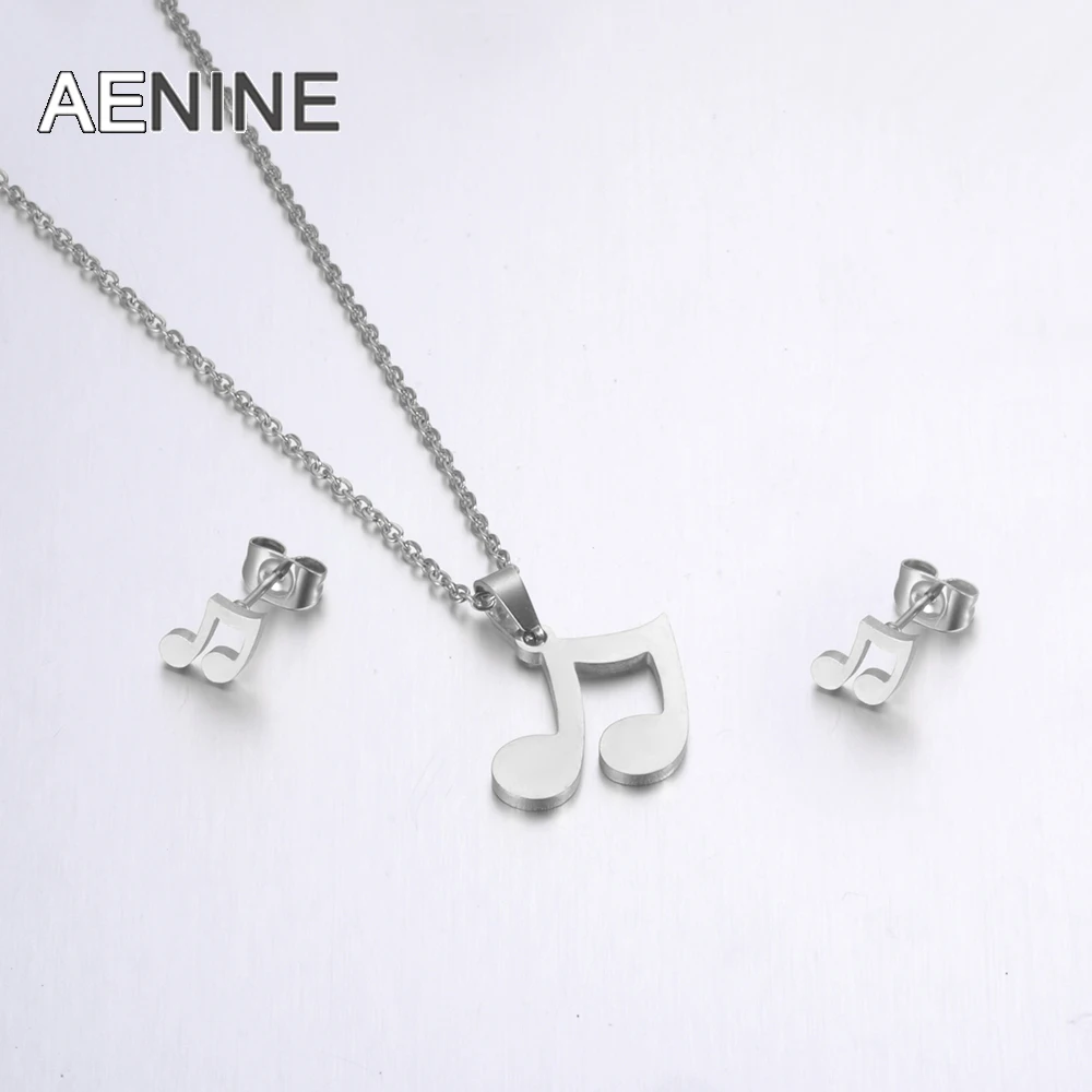 

YiKLN Fashion Stainless Steel Sets For Women Steel Color Musical Notes Shape Necklace Earrings For Lover's Engagement Jewelry