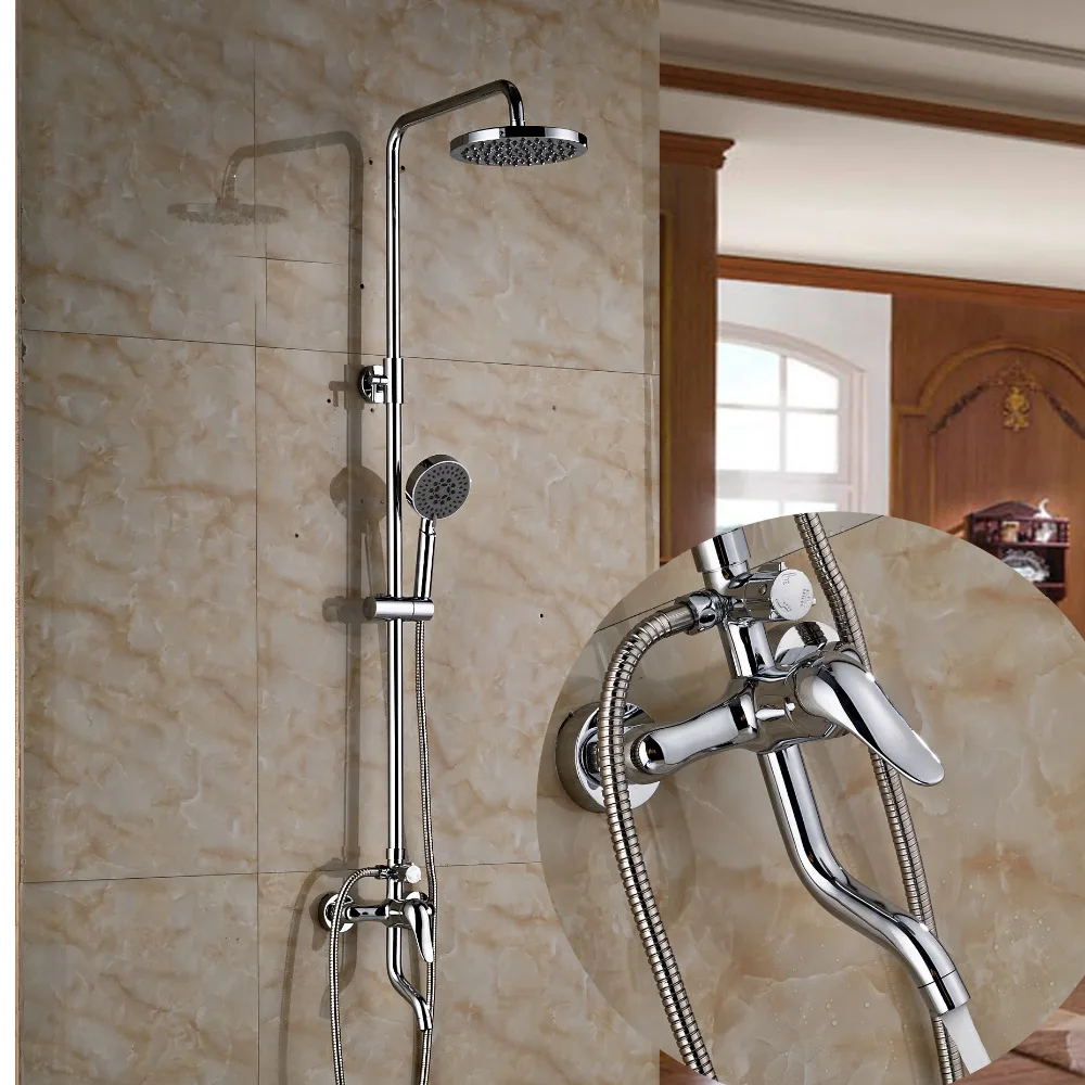 

Modern Swivel Spout 8" Round Rain Shower Head Faucet W/ Hand Shower Mixer Tap