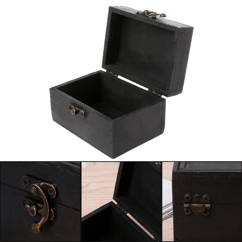 

Black Wood Lock Jewelry Case Storage Box Necklace Treasure Organizador Makeup Organizer Box