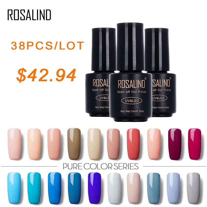 

ROSALIND 7 ML 38 PCS/Lot Pure Color Soak Off Nail Gel Polish Art Gel Nail Polish Lacquer Vogue Elegant Varnish