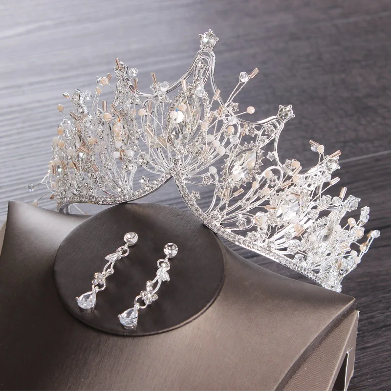 Свадебный набор с тиарой, серебряная Роскошная Свадебная принцесса, корона, украшение для волос, головной убор, аксессуары для невесты, для дня рождения, вечеринки, для девочек, Hairabnd