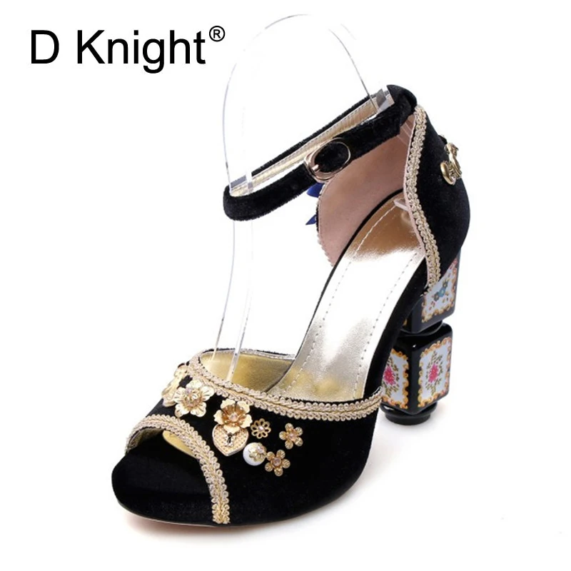 

11cm Strange Style Heel Sandals Gold Velvet Women Shoes Pumps Peep Toe Pink Black Red Women Bridesmaid Wedding Shoes High Heels