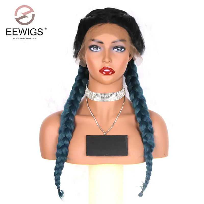 

EEWIGS Double Braids Dark Roots Ombre Red Synthetic Lace Front Wig Heat Resistant Handmade Braided Wigs For Black Women