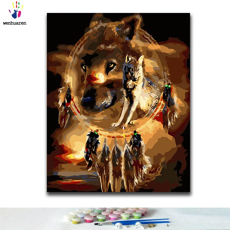 

DIY Coloring paint by numbers Wolf paintings by numbers with kits 40x50 framed